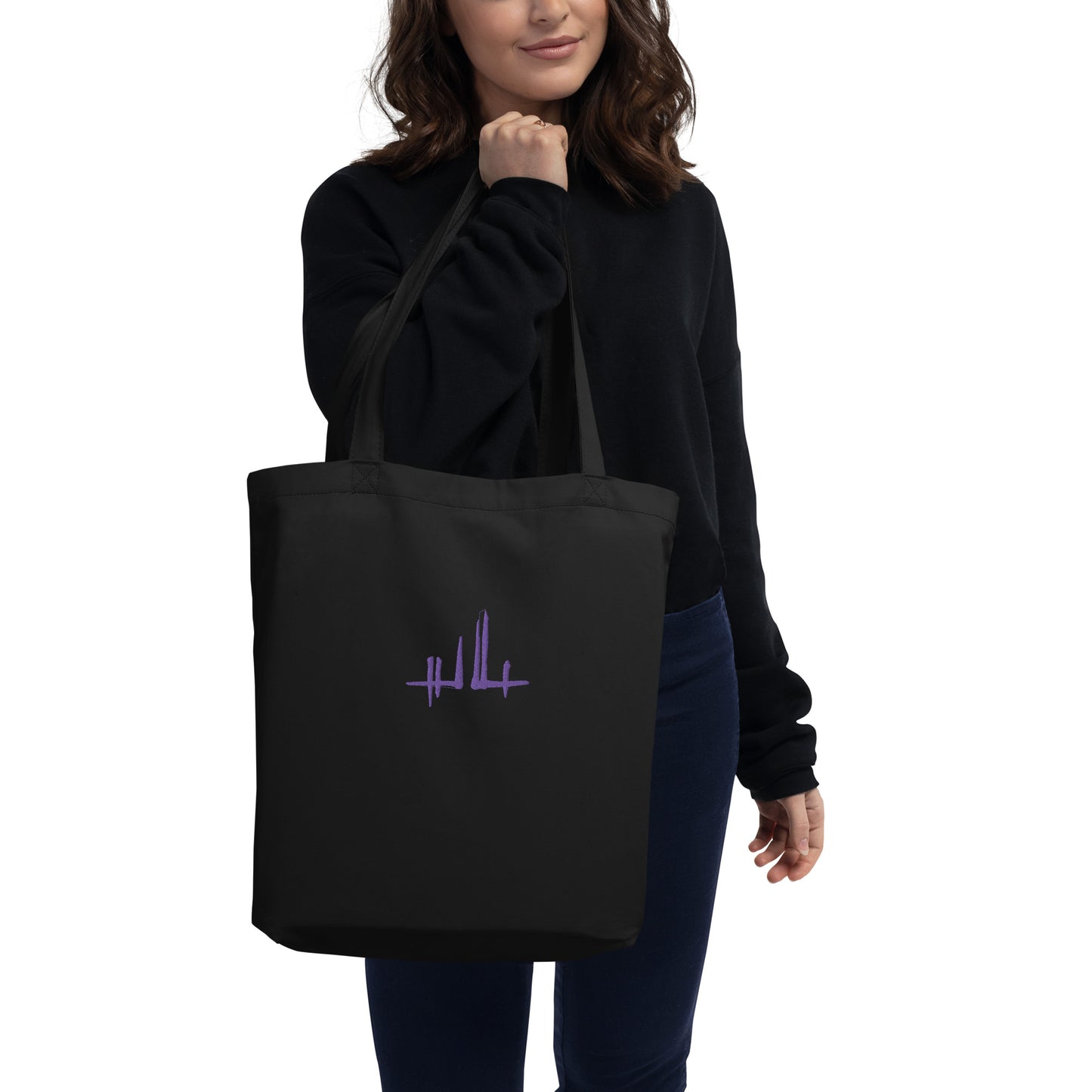 Organic Tote Bag - embroidery - purple signature