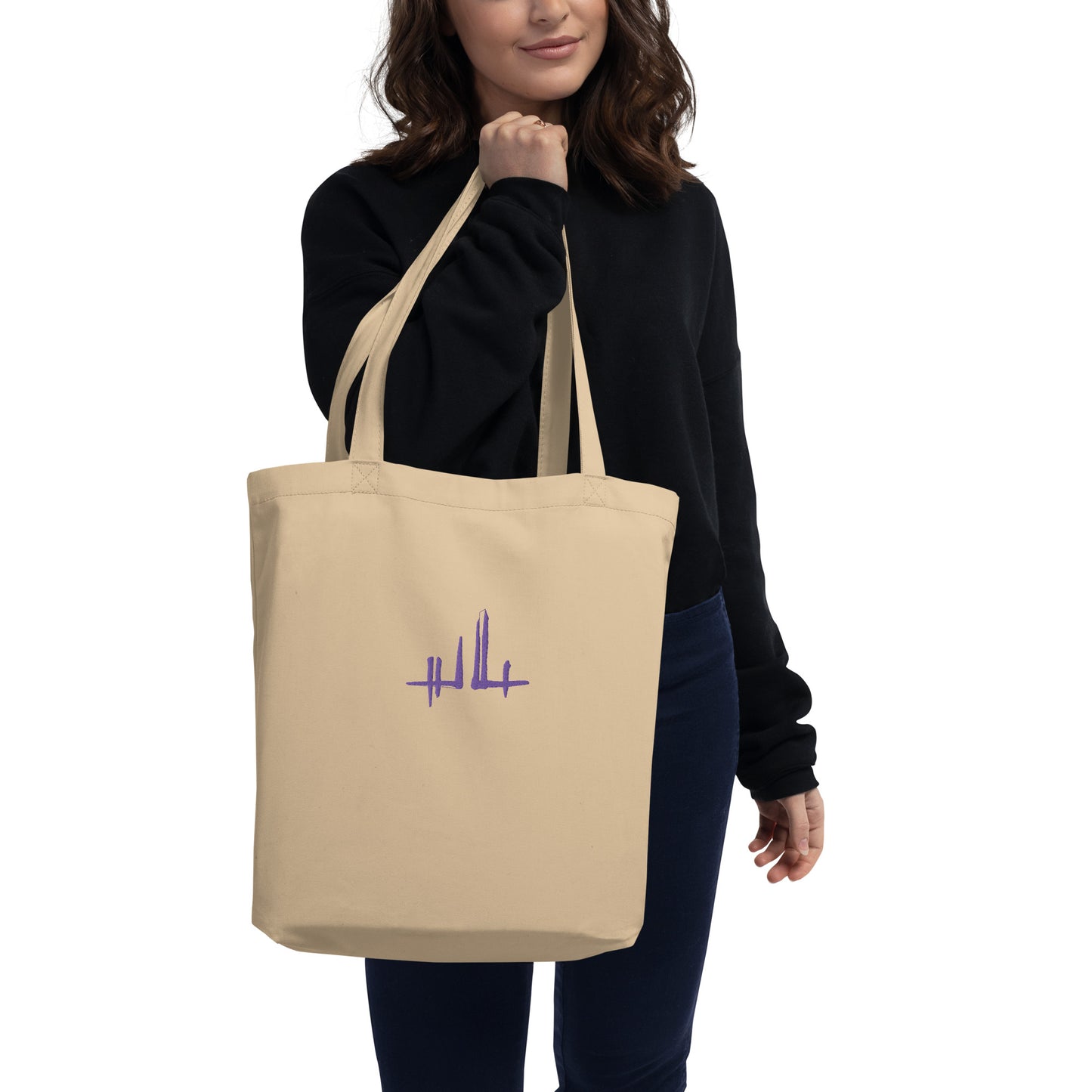Organic Tote Bag - embroidery - purple signature